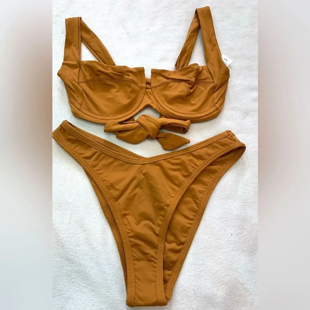 L*space Bikini Set Camellia Top & Cabana Bitsy Bottom Bronze Size Small NEW